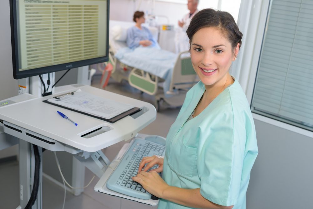 Nurse using computer